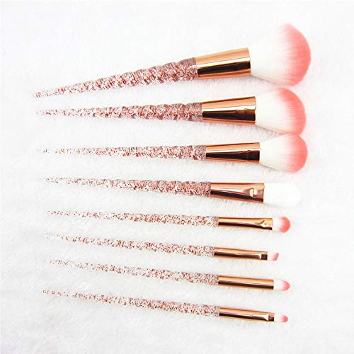 LNYJ 8 Piezas Unicornio Pinceles de Maquillaje Set Crystal Spiral Handle Foundation Blending Powder Powder Crease Make Up Brush Cosmetic Tools Gift (Color : Azul)