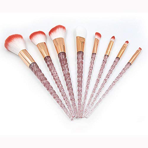 LNYJ 8 Piezas Unicornio Pinceles de Maquillaje Set Crystal Spiral Handle Foundation Blending Powder Powder Crease Make Up Brush Cosmetic Tools Gift (Color : Azul)