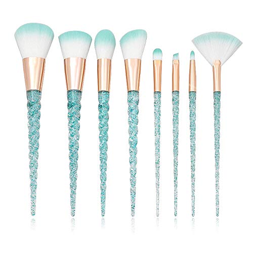 LNYJ 8 Piezas Unicornio Pinceles de Maquillaje Set Crystal Spiral Handle Foundation Blending Powder Powder Crease Make Up Brush Cosmetic Tools Gift (Color : Azul)