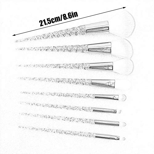 LNYJ 8 Piezas Unicornio Pinceles de Maquillaje Set Crystal Spiral Handle Foundation Blending Powder Powder Crease Make Up Brush Cosmetic Tools Gift (Color : Azul)