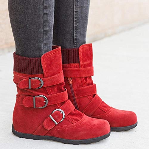 Logobeing Tacones Mujer Plataforma Zapatos Botines de Tacon Mujer Invierno Cómodo Moda 2018 Botas Altos Cuña Zapatos de Tacón Mujer-07152(38,Rojo)