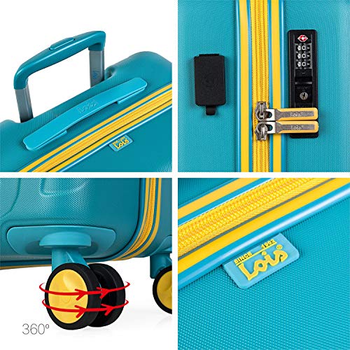 Lois - Maleta Pequeña de Cabina para Viaje Corto. Puerto USB. 4 Ruedas Trolley 55 cm. ABS. Equipaje de Mano. Rígida Cómoda y Ligera. Low Cost. Candado TSA. Calidad. 171150, Color Aguamarina