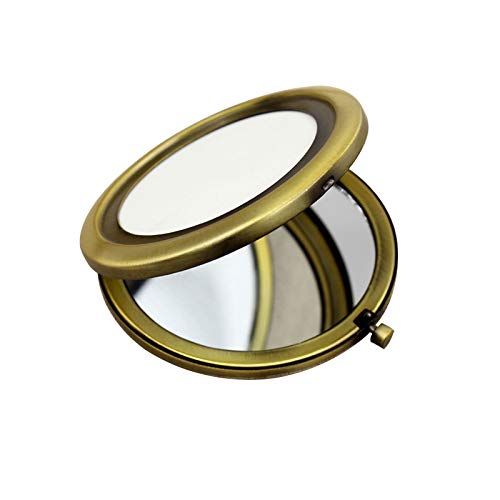 Longsing Espejo Compacto Espejo de Maquillaje de Viaje Mini Espejo de Maquillaje Redondo Retro 70 mm de Ancho Espejo Iluminado, Bronce