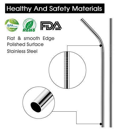 longzon 12pcs Pajitas Reutilizables Pajitas de Acero Inoxidable de 8.5 pulgadas, Pajitas Metalicas con 2 cepillitos,12 pcs boquillas de silicona y bolsita,sin BPA para Bebidas - 6 Rectas,6 curvados