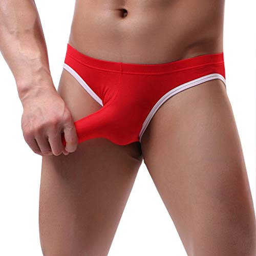 LOPILY Calzoncillos Boxer con Push up y Relleno de Nalgas Hombre Ropa Interior El Boxeador de algodón elástico Tejido de Origen Natural Color sólido Calzoncillos para Hombre(Rojo,XXL)