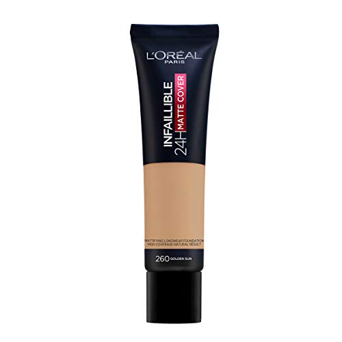 L'Oréal Infalible 24 H Matte Cover Base De Maquillaje Alta Cobertura Mate Piel Clara Subtono Dorado 260 Soleil Doré 40 g