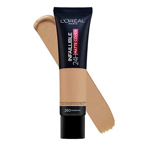 L'Oréal Infalible 24 H Matte Cover Base De Maquillaje Alta Cobertura Mate Piel Clara Subtono Dorado 260 Soleil Doré 40 g