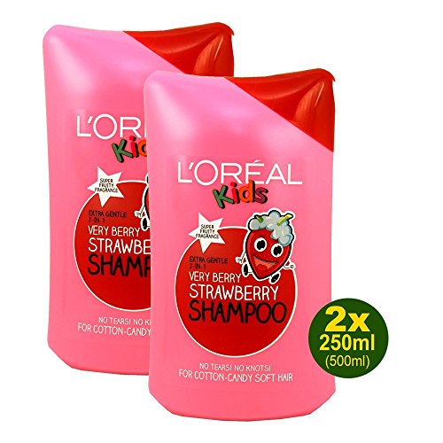 L'Oréal Kids Very Berry STRAWBERRY Champú 2 x 250 ml (500 ml) – para algodón de azúcar pelo suave