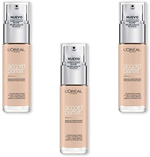 L'Oréal Paris Base de maquillaje Accord Parfait - 1.R Ivoire Rose (Rose Ivory), 3 unidades (3 x 30 ml)