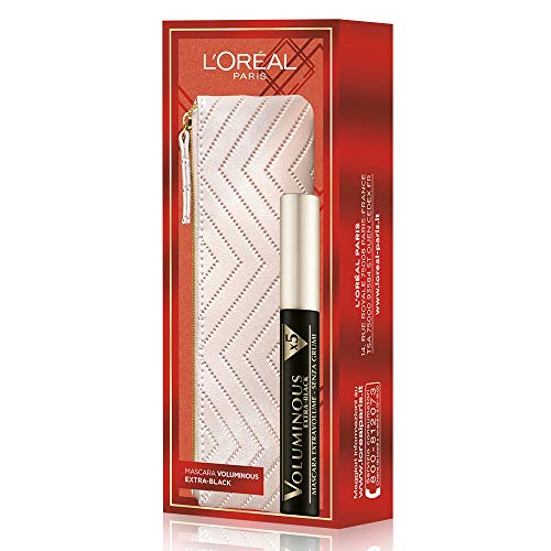 L'Oréal Paris Makeup - Estuche de regalo para mujer, mascara voluminizadora de volumen extra negro y mini neceser