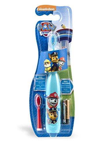 Lorenay LN-1115 - Cepillo de dientes electrico con dos cabezales y pila, estampado Paw Patrol, Transparente