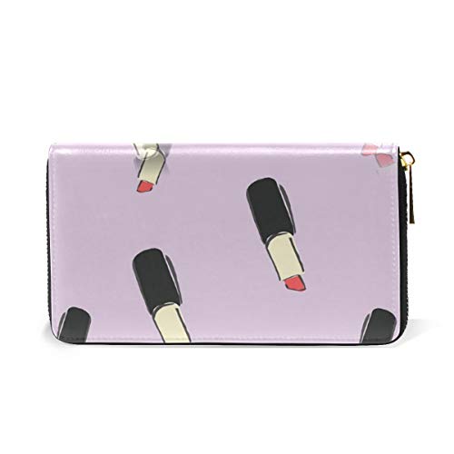 LORONA Cartera de Mano de Piel con patrón de pintalabios con Cremallera Larga para Mujer, Bolsa de Viaje