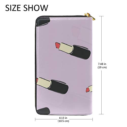 LORONA Cartera de Mano de Piel con patrón de pintalabios con Cremallera Larga para Mujer, Bolsa de Viaje