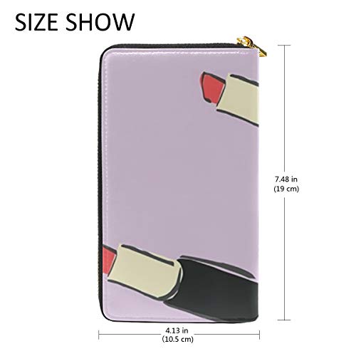 LORONA Cartera de Mano de Piel con patrón de pintalabios con Cremallera Larga para Mujer, Bolsa de Viaje