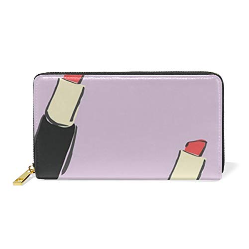 LORONA Cartera de Mano de Piel con patrón de pintalabios con Cremallera Larga para Mujer, Bolsa de Viaje