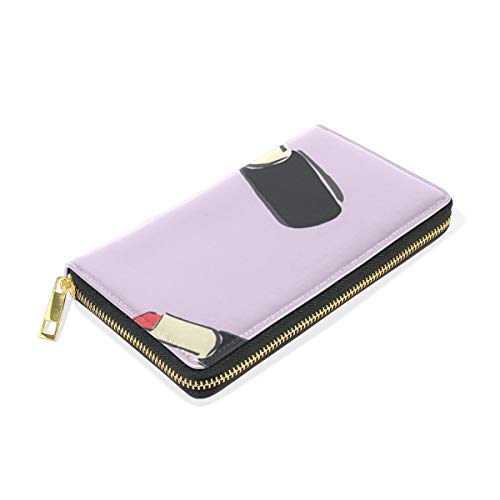 LORONA Cartera de Mano de Piel con patrón de pintalabios con Cremallera Larga para Mujer, Bolsa de Viaje