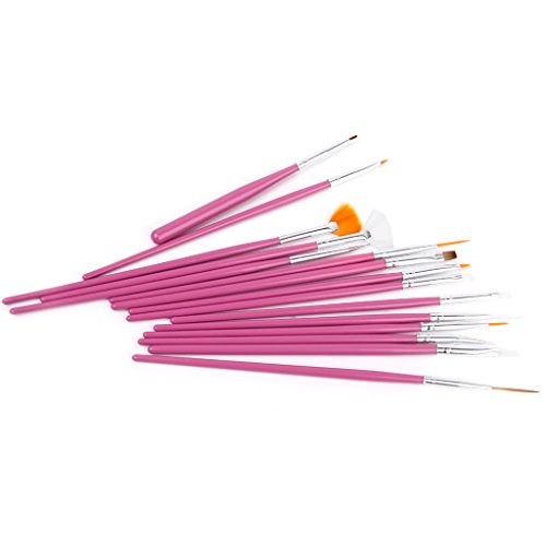 Lote de 15 pinceles para arte, pintura y diseño de uñas, color rosa