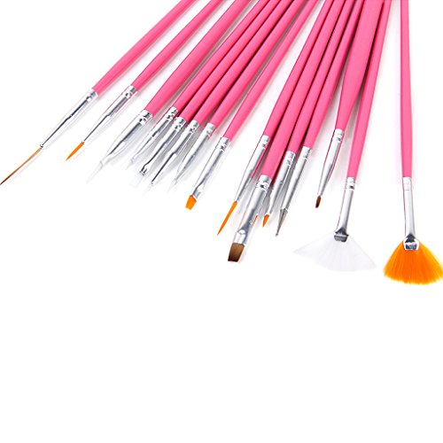 Lote de 15 pinceles para arte, pintura y diseño de uñas, color rosa