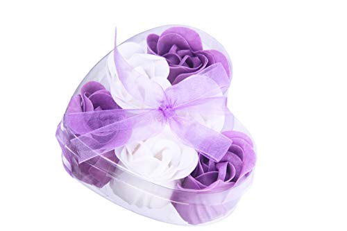 Lote de 20 Estuches con 6 Flores de jabón presentadas en Estuche corazón con Lazo - Detalles de Bodas, Comuniones Invitados