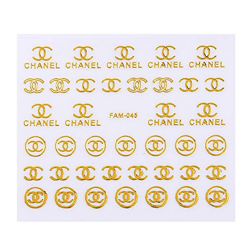 Lote de 30 pegatinas de uñas doradas brillantes con logo de la marca 3D para decoración de uñas