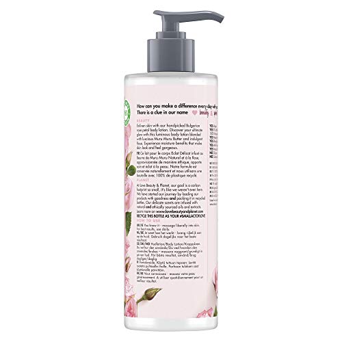 Love Beauty and Planet Lait pour le Corps, Beurre de Muru Muru Naturel et Rose, Eclat Délicat, Certifié Vegan, Bouteille Recyclable 400 ml