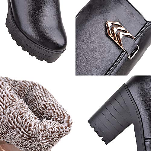 LOVE-HOME Botas De Montar Mujer Damas, Botas Altas De Tacón Grueso, Zapatos De Plataforma con Decoración De Metal Al Aire Libre,Negro,41