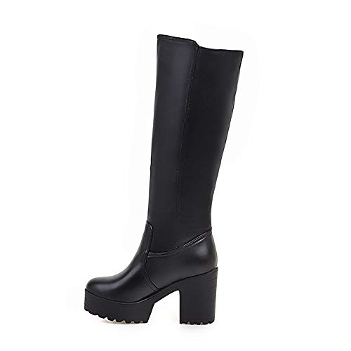 LOVE-HOME Botas De Montar Mujer Damas, Botas Altas De Tacón Grueso, Zapatos De Plataforma con Decoración De Metal Al Aire Libre,Negro,41