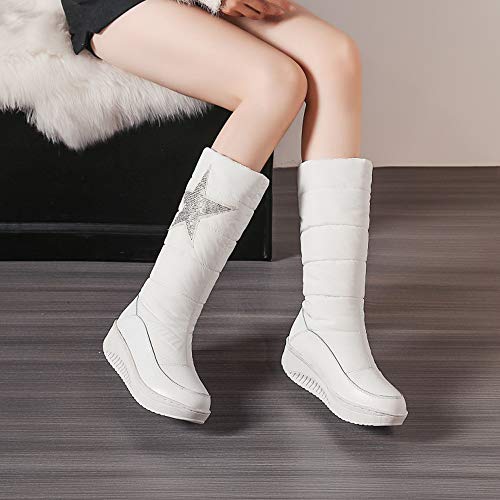 LOVE-HOME Botas De Nieve Femeninas, Botas Altas De Invierno, Zapatos De Mujer Al Aire Libre De Terciopelo Grueso,Blanco,36