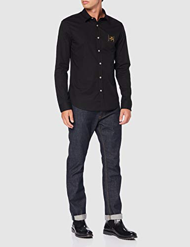 Love Moschino Logo Badge_Long Sleeve Shirt Camisa, (Black C74), X-Large para Hombre