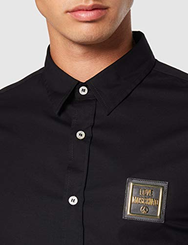 Love Moschino Logo Badge_Long Sleeve Shirt Camisa, (Black C74), X-Large para Hombre