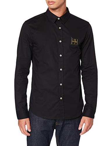 Love Moschino Logo Badge_Long Sleeve Shirt Camisa, (Black C74), X-Large para Hombre