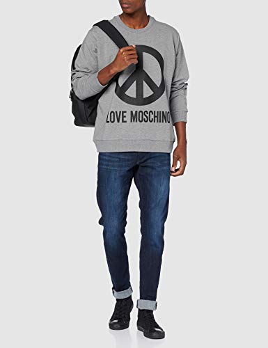 Love Moschino Regular Fit Long Sleeve Sweatshirt_Logo & Peace Prints Sudadera, (Melange Medium Grey B733), Hombre