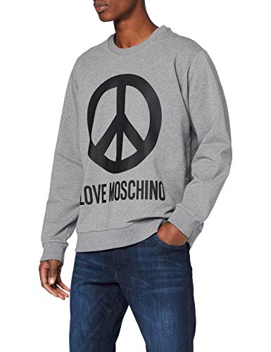Love Moschino Regular Fit Long Sleeve Sweatshirt_Logo & Peace Prints Sudadera, (Melange Medium Grey B733), Hombre