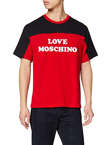 Love Moschino Regular Fit Short Sleeve T-Shirt_Bicolor Logo Print Camiseta, (Red O84), Small para Hombre
