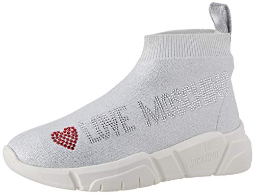 Love Moschino SCA.nod.running35 Calza Lurex, Zapatillas de Gimnasia para Mujer, Blanco (White Soft 100), 35 EU