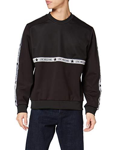 Love Moschino Slim Fit Long Sleeve Sweatshirt_Net and Tape Logo Sudadera, (Black C74), Medium para Hombre