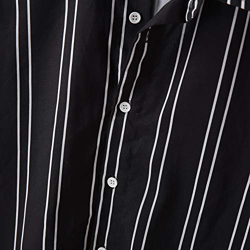 Lovely-Star - Blusa hawaiana de manga corta con múltiples bolsillos, color sólido, blusa de playa - Negro - XXX-Large