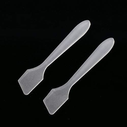 LUCY WEI 100 pcs Mini Cuchara de Maquillaje,Reutilizable Curvo DIY Maquillaje Espátulas para Maquillaje mascarilla(Blanco translúcido)