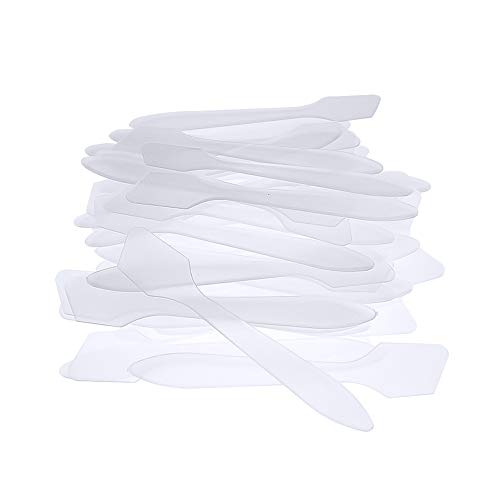 LUCY WEI 100 pcs Mini Cuchara de Maquillaje,Reutilizable Curvo DIY Maquillaje Espátulas para Maquillaje mascarilla(Blanco translúcido)