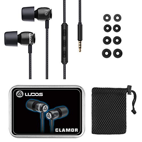 LUDOS Clamor Auriculares con Micrófono y Cable, Cascos Espuma de Memoria, Cable Reforzado, Graves y Control de Volumen Earphones para Mi, Xiaomi, iPhone, Samsung, Huawei, Ordenador, Portátil, PC