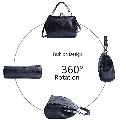 LUI SUI Bolso Retro de Mujer, Monedero de Cuero de PU Bolso de asa Superior Vintage Bolso de Hombro Crossbody Kiss Lock para Damas