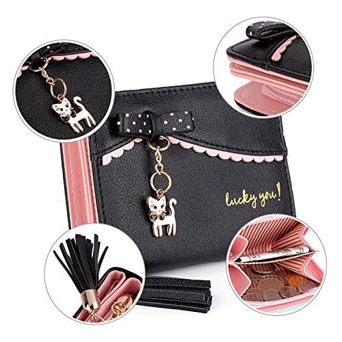 LUI SUI Las Mujeres de la PU de Cuero Billetera Gato Lindo Animal Organizador de Tarjeta Titular pequeño Monedero de la Borla de la Cremallera para Damas y niñas