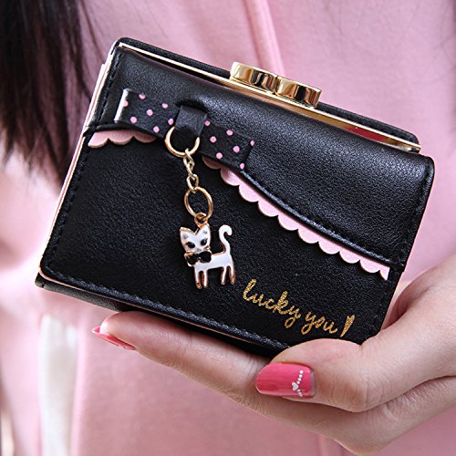 LUI SUI Las Mujeres de la PU de Cuero Billetera Gato Lindo Animal Organizador de Tarjeta Titular pequeño Monedero de la Borla de la Cremallera para Damas y niñas