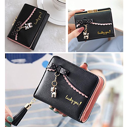 LUI SUI Las Mujeres de la PU de Cuero Billetera Gato Lindo Animal Organizador de Tarjeta Titular pequeño Monedero de la Borla de la Cremallera para Damas y niñas