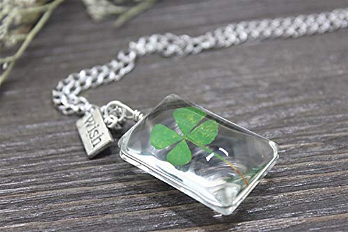 LUOSI Suerte de Collar de Cristal trébol deshidratados joyería Colgante de la Bola de Cristal Flores Naturales Wish Collares for Las Mujeres Gargantilla Mujer Collares (Metal Color : 1)
