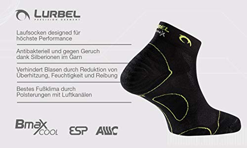 Lurbel "Tiwar - Calcetines Cortos prémium para Correr, con Canales para la circulación del Aire, Ligeramente Acolchados, para Hombre y Mujer, Color Schwarz-Pistazie, tamaño 35-38