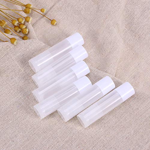 Lurrose - 50 recipientes vacíos para bálsamo de labios, para hacer tu propio bálsamo de labios, tubos redondos transparentes con tapas blancas para pintalabios casero