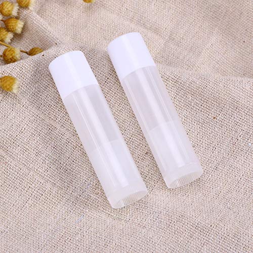Lurrose - 50 recipientes vacíos para bálsamo de labios, para hacer tu propio bálsamo de labios, tubos redondos transparentes con tapas blancas para pintalabios casero