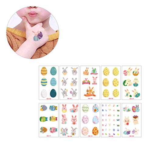 Lurrose Pascua Tatuaje Temporal Tatuaje de Dibujos Animados Pegatinas Conejo Huevo Calcomanías para Niños Niños Mujeres Niñas 20 Hojas