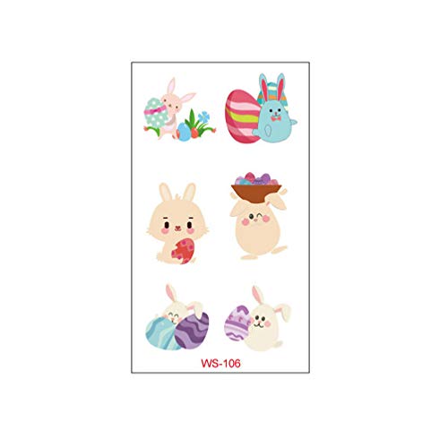 Lurrose Pascua Tatuaje Temporal Tatuaje de Dibujos Animados Pegatinas Conejo Huevo Calcomanías para Niños Niños Mujeres Niñas 20 Hojas